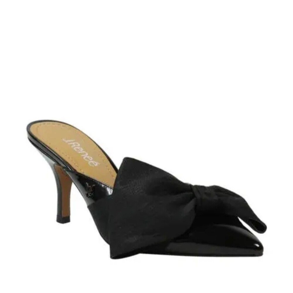 J. Renee Elonna Asymmetrical Bow Pointed Toe Mules Sz 10M Patent Faux Leather
